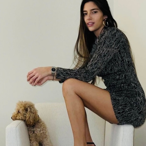 Zara BLOGGERS FAVORITE knit mini dress with gold metallic threads - Picture 2 of 8